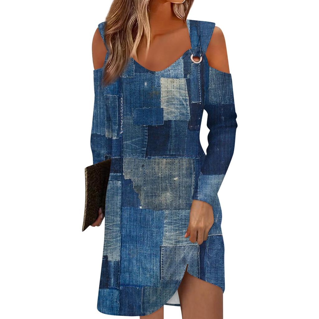 Женское осеннее и зимнее повседневное модное длинное платье с v-образным вырезом и длинным рукавом с принтом и карманом