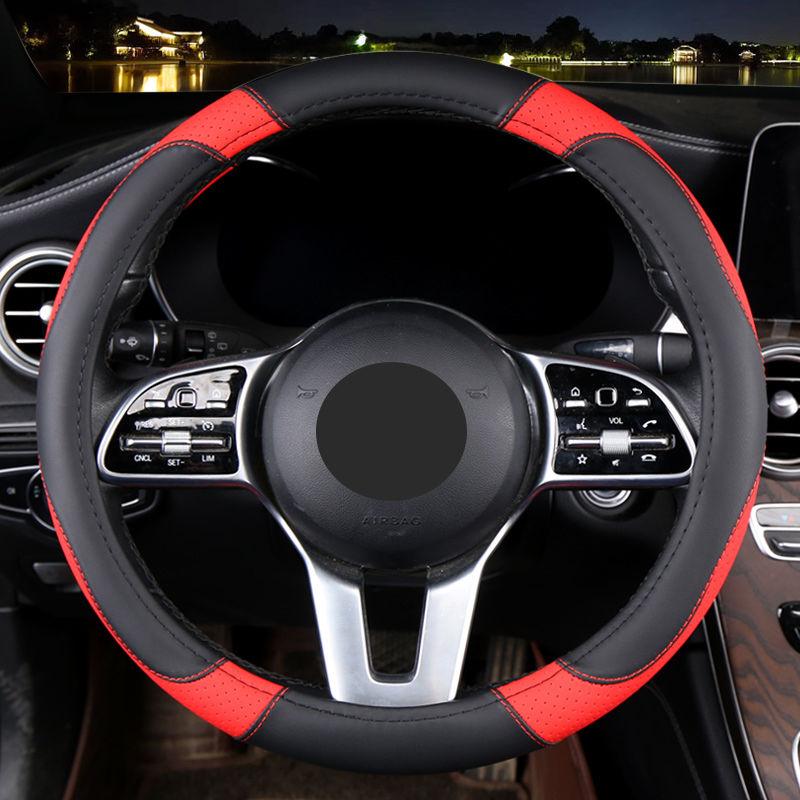 Leather Car Steering Wheel Cover, Non-Slip Car Wheel Cover Protector Breathable Microfiber Leather Universal Fit for Most Cars