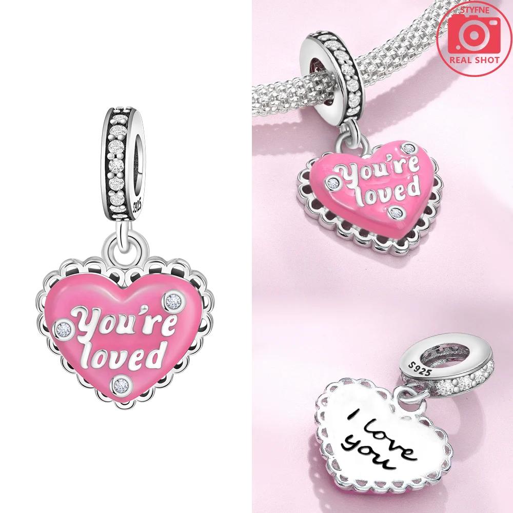 Pink Zircon Love copper Bead Charms Charm Bead Charms Compatible With Bracelets Women Jewellery Diy Anniversary Gift Delicate Accessories Bag Charm