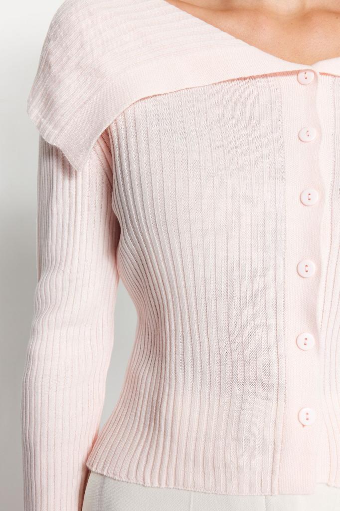 Женский элегантный кардиган, пудровый трикотаж с отложным воротником, кардиган