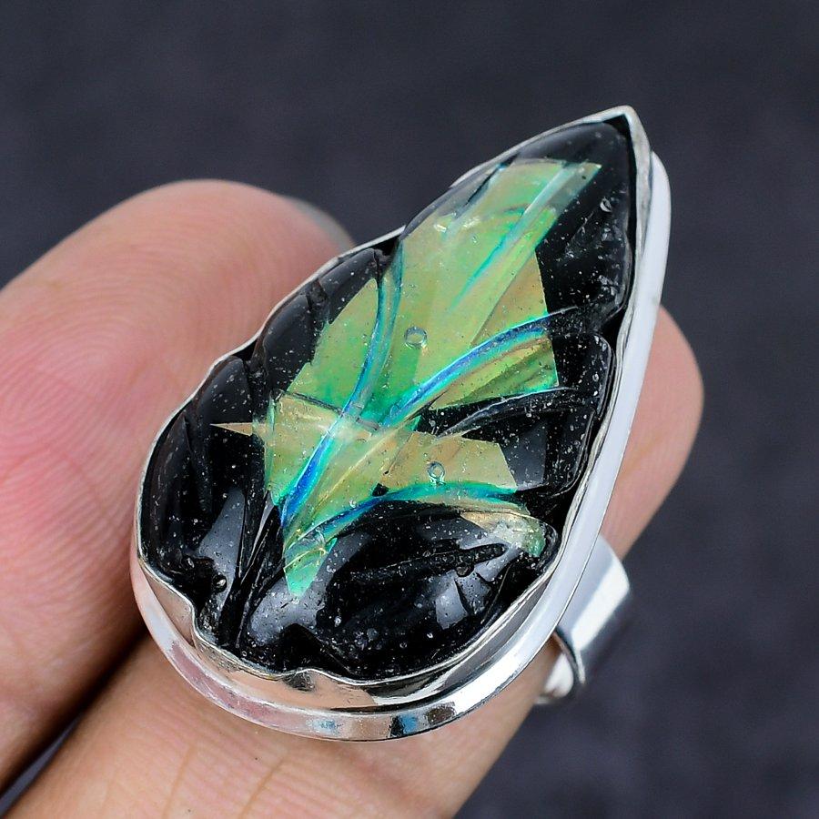 Natural Australian Opal Doublet 925 Sterling Silver Jewelry Ring Size 7.5 l0V15