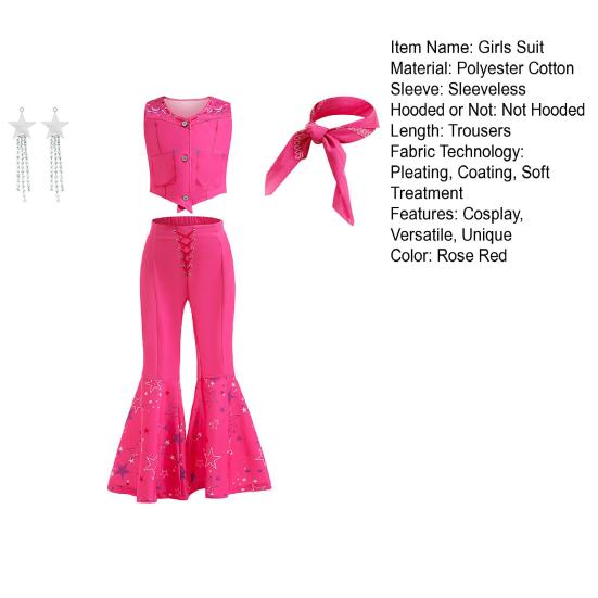 4 шт./компл. комплект ковбойского костюма для девочек, розовый наряд в стиле вестерн, жилет, брюки, шарф, серьги для вечеринок, дней рождения