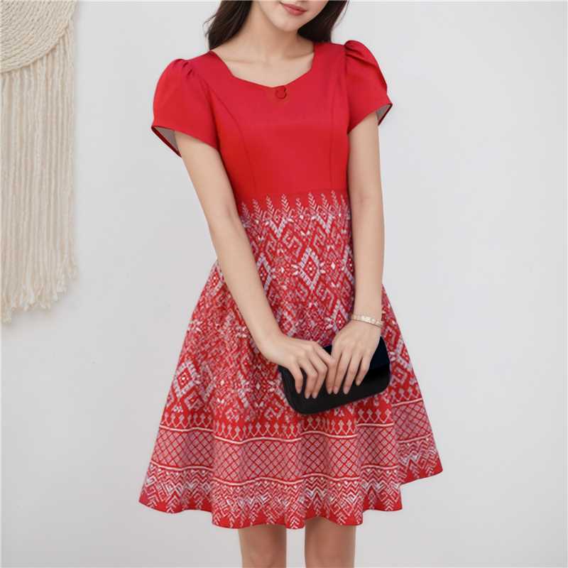 ZANZEA Women Casual Square Neck Summer Short Sleeve Print Dress