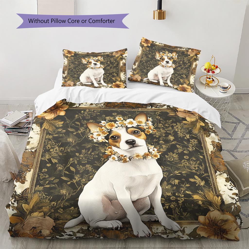 Vintage dog  Pattern Bedding Quilt Set Quilt Cover Pillowcase Home Decoration  Gift (1 * duvet cover + 2 * pillowcase, without core)