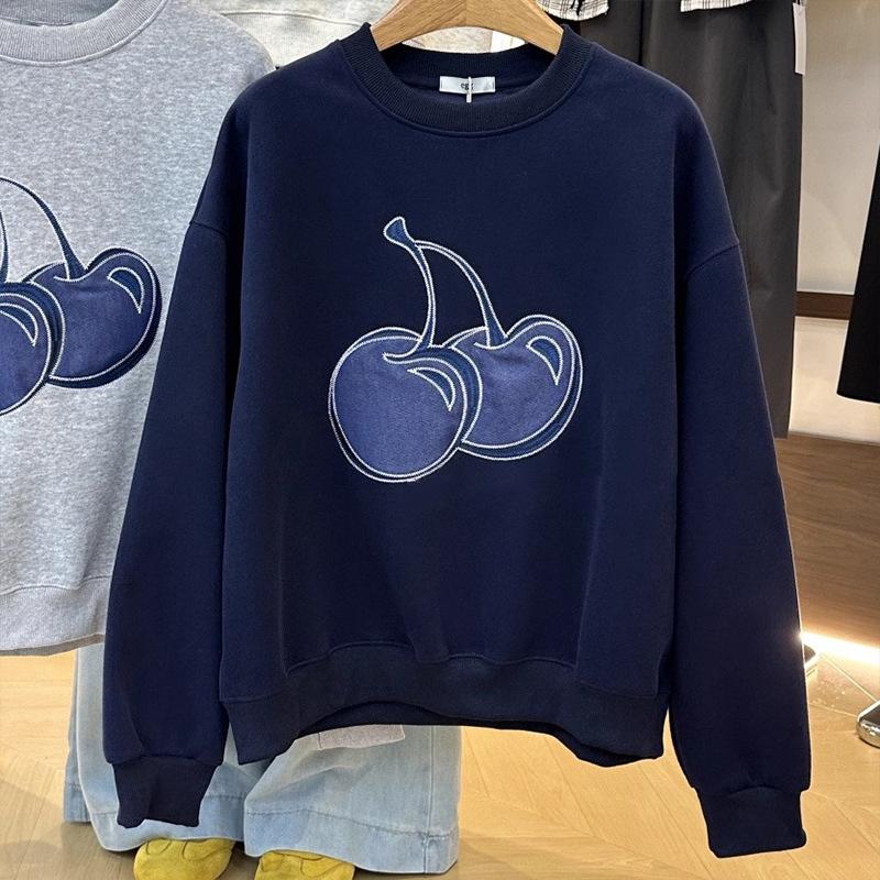 Большой размер Вышитый Пуловер без капюшона Женский Осенне-зимний Новый Стиль Свободный Пальто Топ