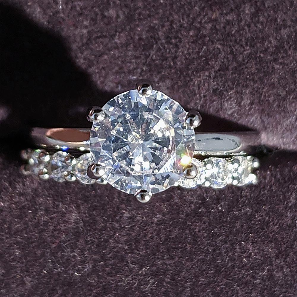 Европейская и американская простая мода, обручальное, свадебное, банкетное, круглое кольцо с бриллиантом, комбинированное кольцо из стерлингового серебра 925 пробы