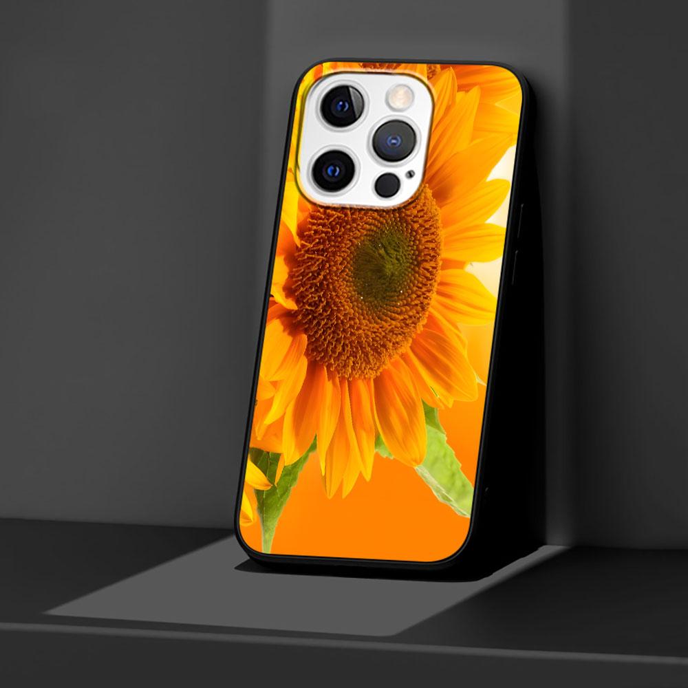 Summer Daisy Sunflower Floral Flower Case for Apple iPhone 14 11 7 SE 2020 8 X XS 13 12 Mini XR 15 Pro Max Black Phone Cover