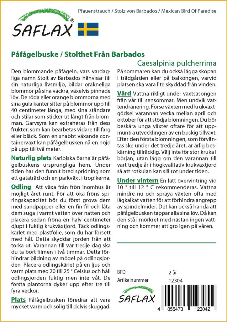 SAFLAX Mexican Bird Of Paradise - 10 семян - Caesalpinia pulcherrima