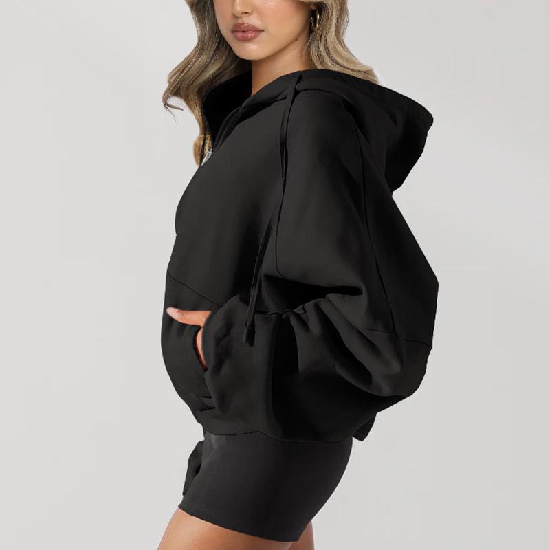 Толстовка с капюшоном, женский кардиган с длинным рукавом, повседневная однотонная спортивная куртка