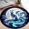 Мистическая девятихвостая лиса в лунном свете круглый ковер – Нескользящий ковер из кристального бархата с очаровательным сине-бирюзовым дизайном, Перфе