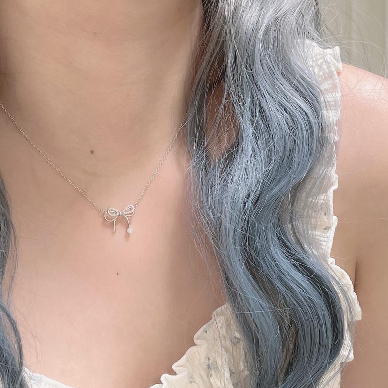 Цирконий бант кулон ожерелье женщины простые темпераментные ожерелья модная ключичная цепочка эстетические украшения аксессуары для девочек подарки