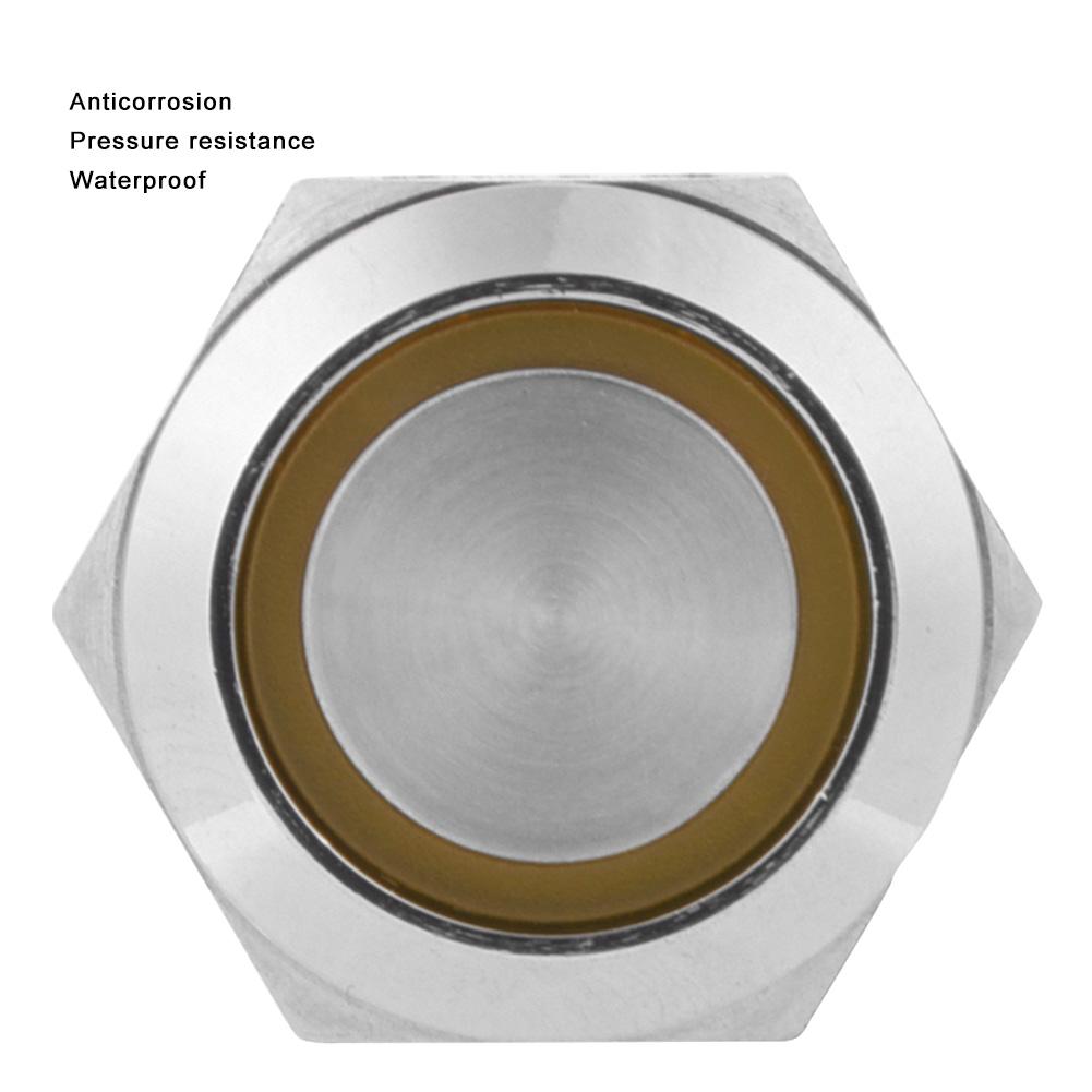 2PCS Yellow Flat Self Reset 4 Pin Button Switch with Light DC 12V ~ 24V for IP65 Protection