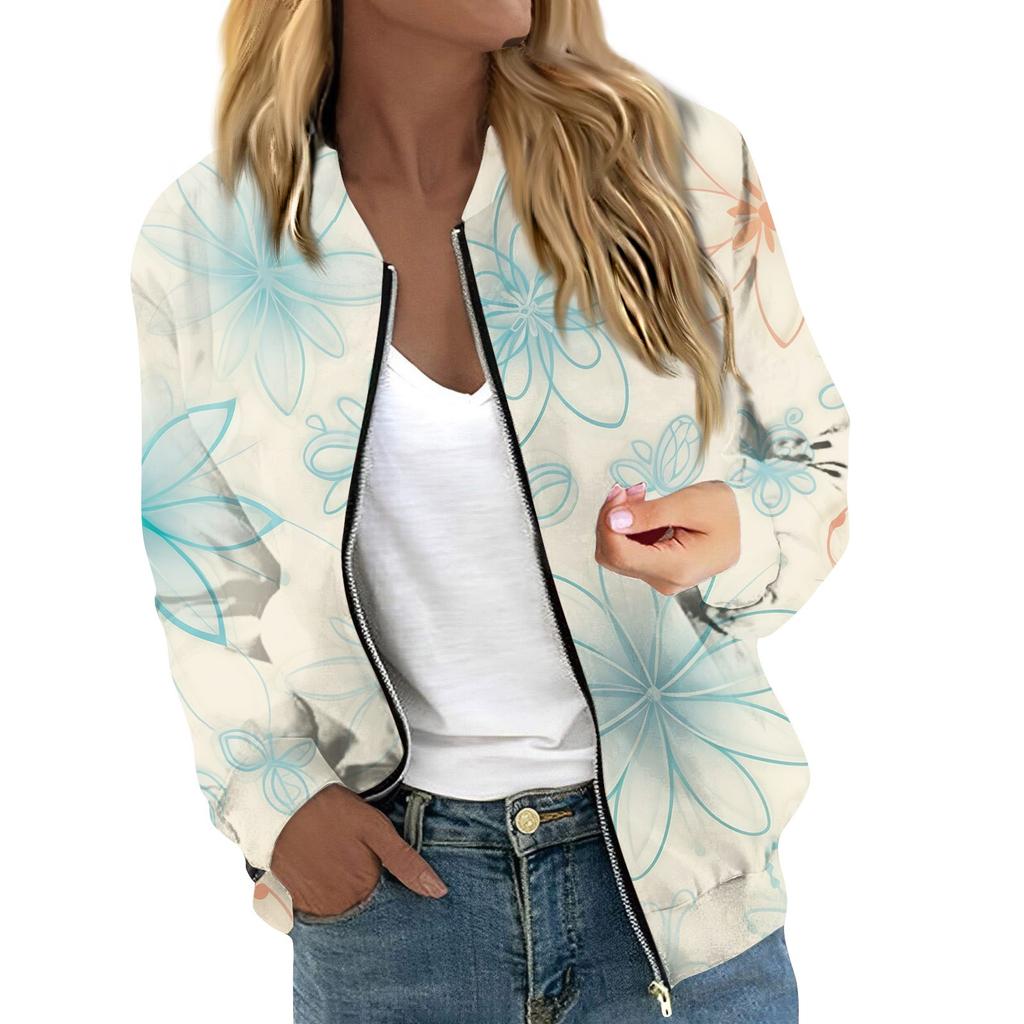 Женская куртка с длинным рукавом, легкая, на молнии, укороченная, с цветочным принтом, верхняя одежда, повседневная, стеганая куртка с карманами