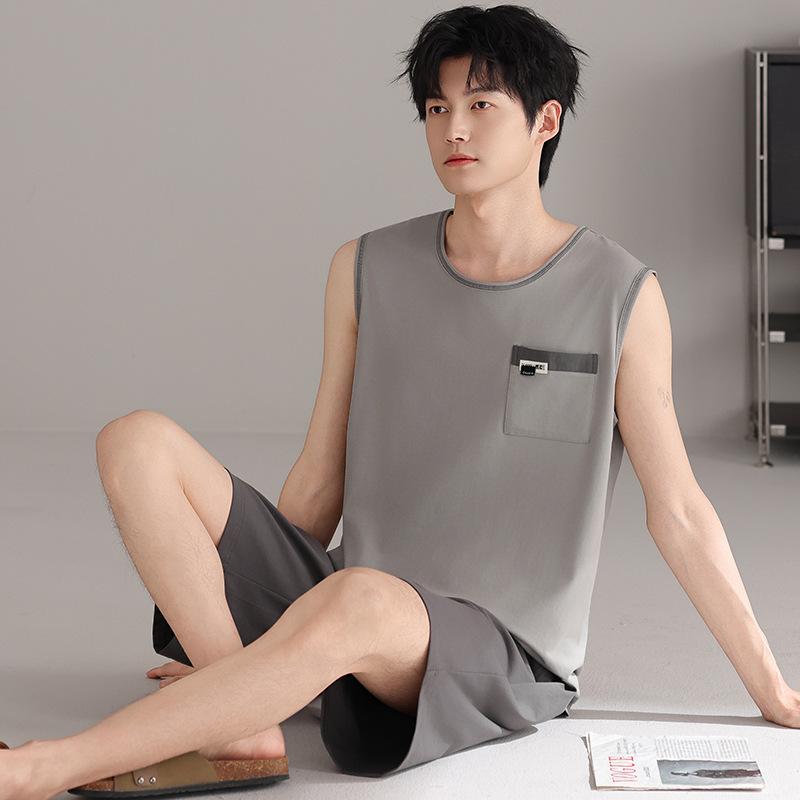 Men's pajamas summer thin cotton vest shorts cool summer men's casual can wear large size loungewear