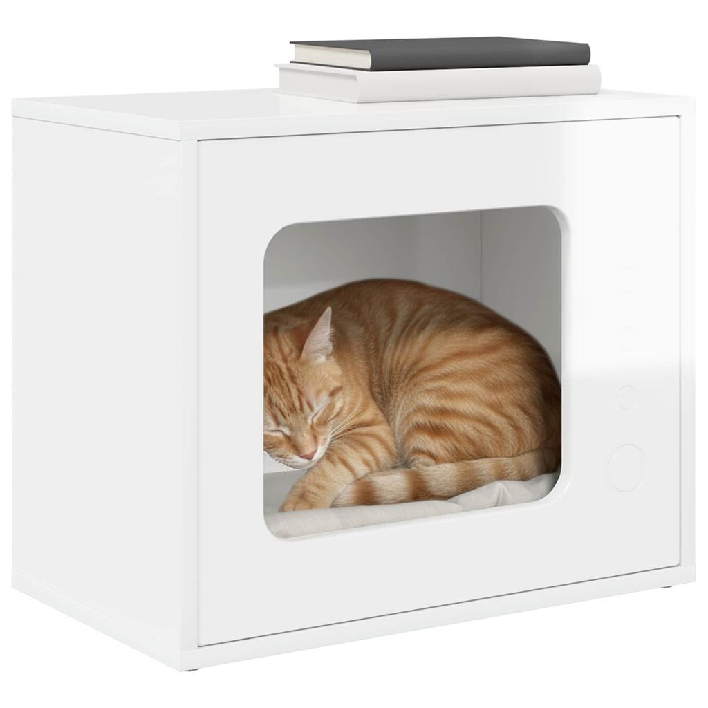 Cat House Glossy White 51 x 30 x 42.5 cm Engineered Wood