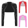 Womens Glossy PU Cropped Jacket Open Front Long Sleeve Motorcycle Style Biker Top Club Disco Outerwear