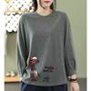 Cotton Nine-point Sleeve T-shirt Women's Spring and Autumn Korean Style Solid Color Loose Plus Size Round Neck Top