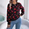 Autumn and Winter Casual Contrasting Color Love Lantern Sleeve Pullover Sweater Valentine's Day Women's Clothing
