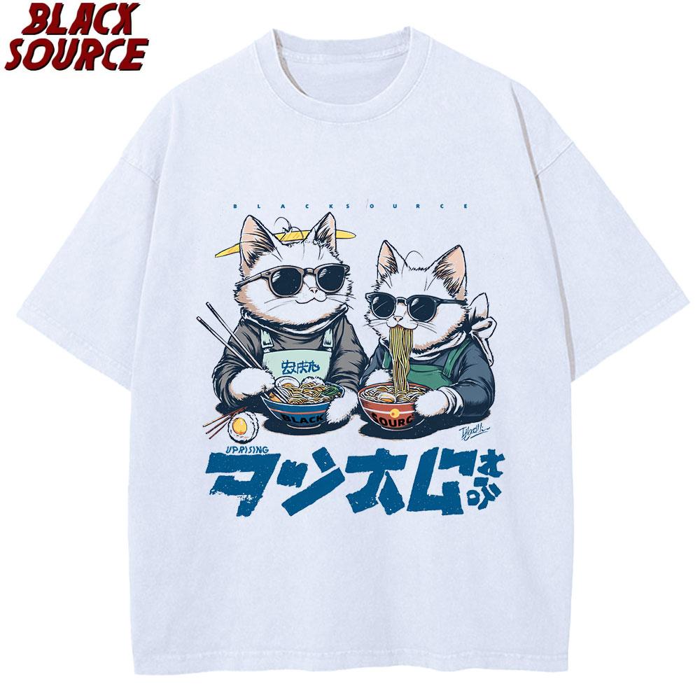T-рубашка Harajuku с японским котиком для мужчин, модная, с круглым вырезом, уличная, летняя, оверсайз, хип-хоп, хлопковая