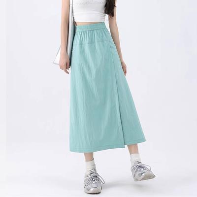 Широкие брюки Harajuku для женщин, повседневные эластичные брюки с высокой талией и карманами, женские летние однотонные брюки длиной до икр