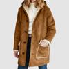 Women'S Autumn Winter Fleece Jacket Solid Long Sleeve Fur Lined Long Button Jacket Ladies Outerwear Hooded Jacket