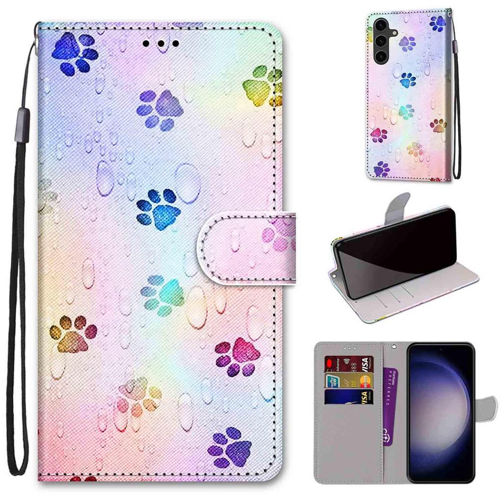 Fashion Painted Pattern Cover Lanyard Flip Leather Case For iPhone Samsung Huawei Honor Xiaomi Redmi OPPO Realme Moto Asus