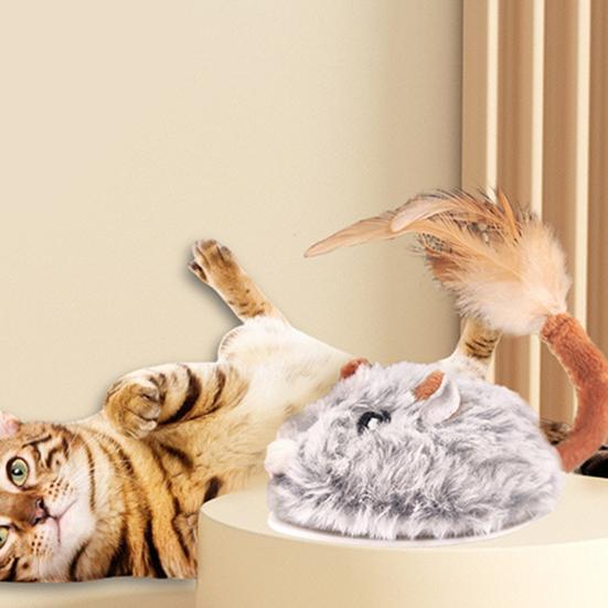 Электрическая мышь, игрушка для кошек, USB-перезаряжаемая интерактивная игрушка для котят с перьевым хвостом, автоматическая движущаяся плюшевая игрушка