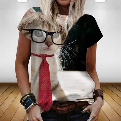 Модные женские футболки с 3D-цифровым принтом Cat Sports, удобные повседневные футболки с короткими рукавами