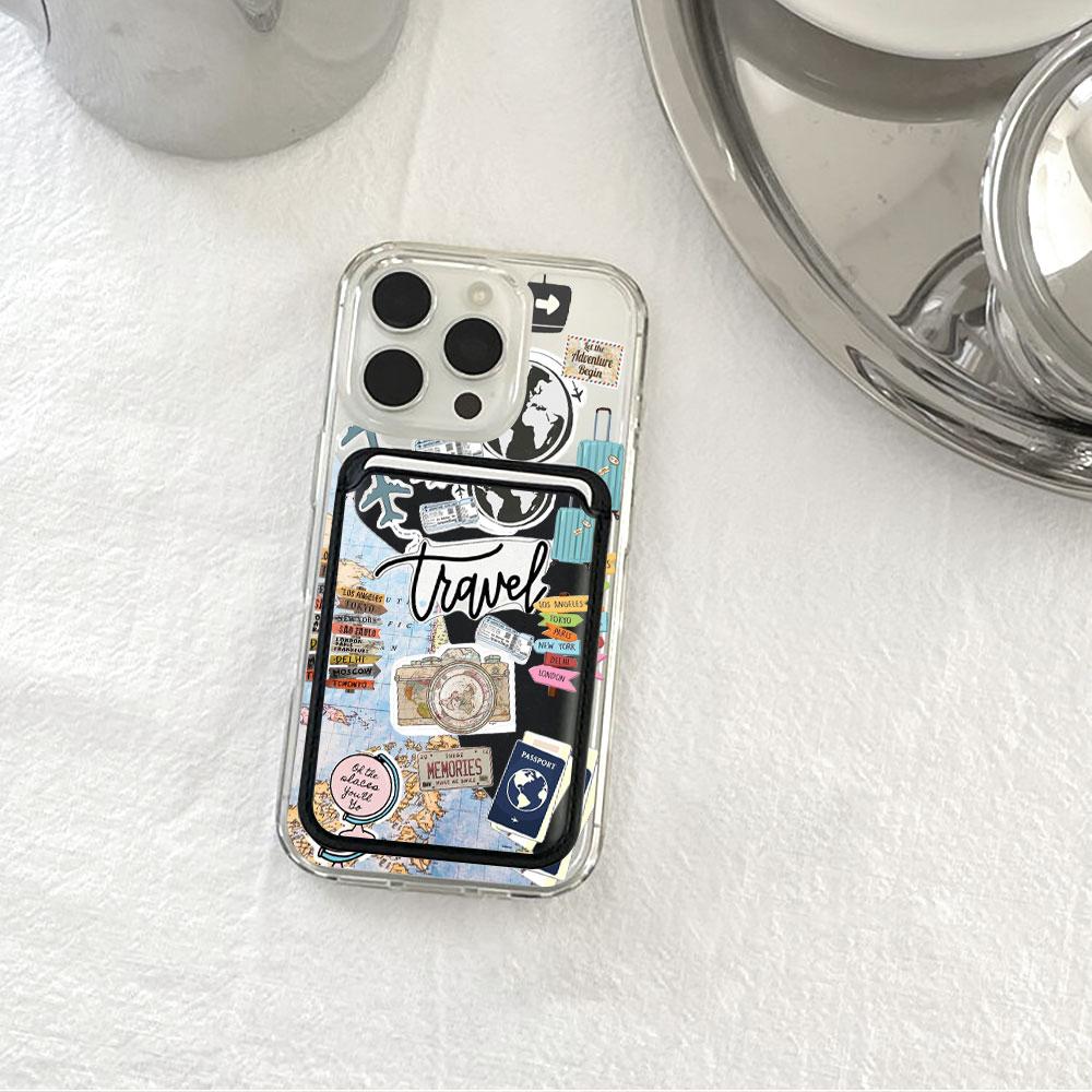Fashion Tourism Label For Magsafe wallet Magnetic Card holder Phone Case For iPhone 16 13 16 15 12 14 17 Pro Max 16E Plus Cover