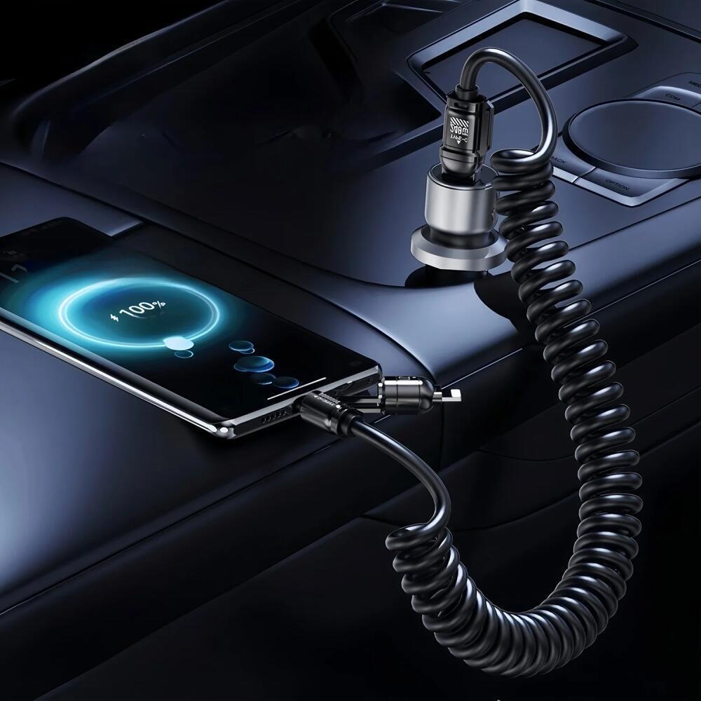 240 Вт 4-в-1 Быстрая зарядка Пружинный кабель данных Выдвижной Multi USB Type-C на Lightning Type-C для телефона Планшета