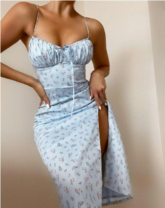 Европейское и американское сексуальное платье-слинг с разрезом на шнуровке с принтом для женщин