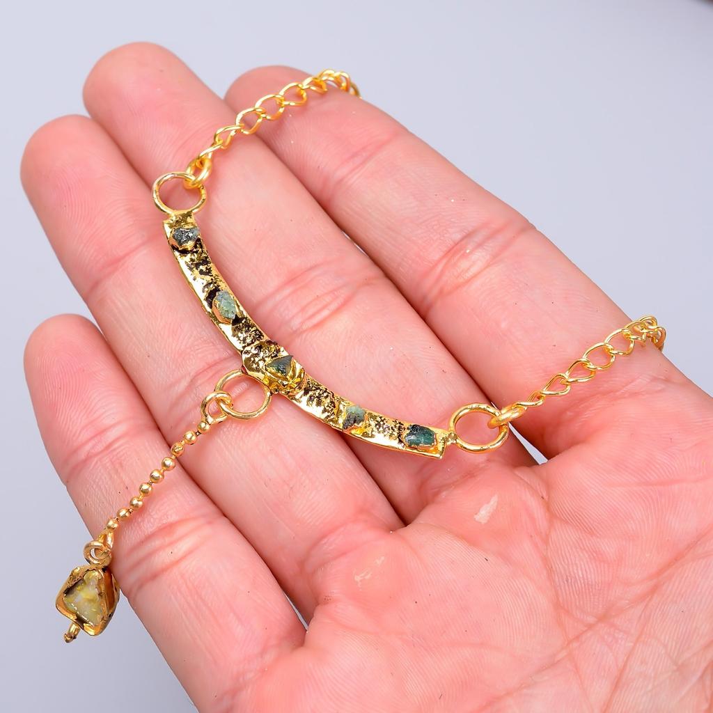 Эфиопский опал драгоценный камень золотая отделка цепочка гальваноформованное свадебное колье ювелирное изделие V-80