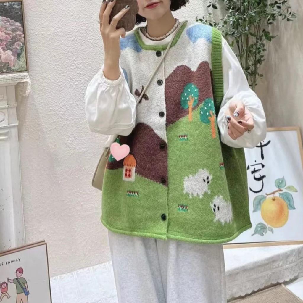 Жаккардовый трикотажный жилет кардиган женский осенний свободный жилет большого размера из мягкого трикотажного полотна