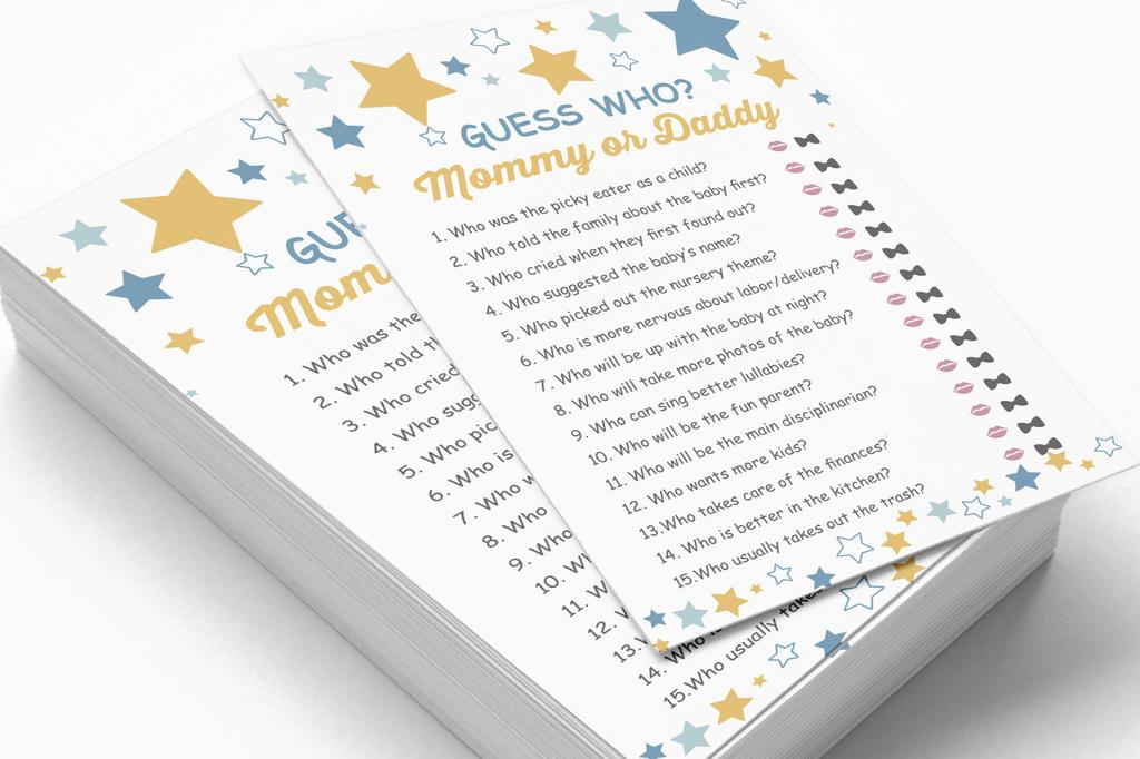 Inkdotpot Кто сказал это Игра Мама или Папа 50 Листов Веселая Игра Baby Shower Звезда Гендерно-нейтральная Вечеринка Поставка