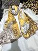 BYSIFA|New Khaki Yellow Silk Scarf Printed Winter Elegant Peony Design Long Scarves Shawls Fashion Brand Head Neck Scarves Capes