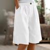 Women's Fashion Solid Color Pants Pocket Button Up Capris Loose Elastic Waist Cotton Linen Shorts Pants for Women Women’s Pants