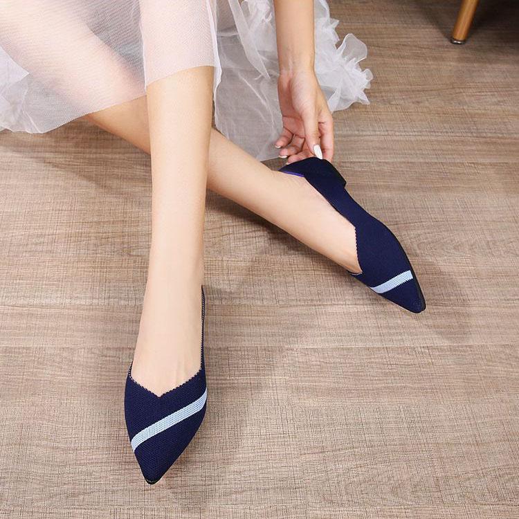 Туфли на плоской подошве с острым носком, дышащие летние туфли мелкой вязки, женская универсальная повседневная обувь с мягкой подошвой, обувь для ленивых, рабочая обувь