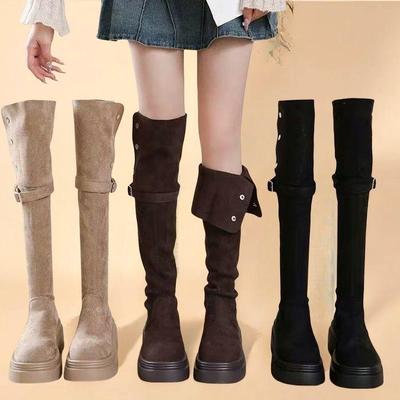 Женские ботфорты с отворотом и массивным каблуком, осень/зима 2025