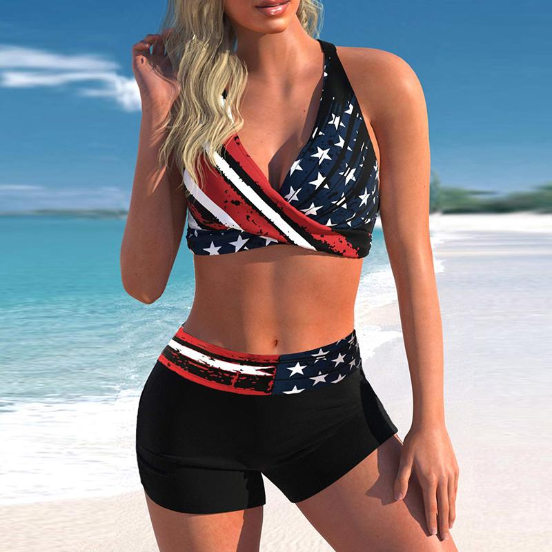 Women's Halter Bikini Tankini Swimsuit Oil On Canvas Print Swimsuit