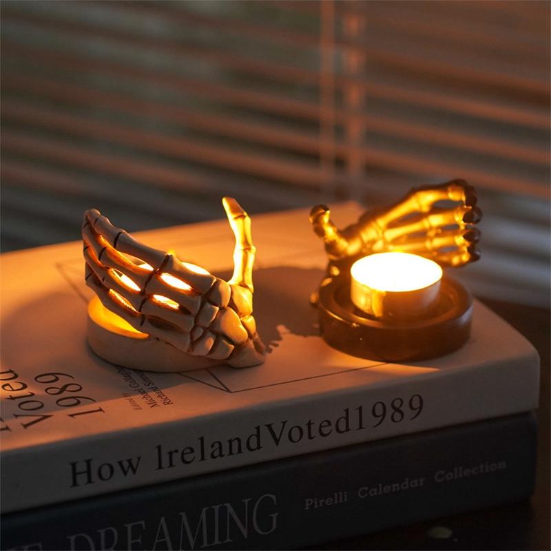 Подсвечник в виде руки скелета, готическая статуэтка скелета для домашнего декора на Хэллоуин, уникальные фигурки черепа из смолы, украшения