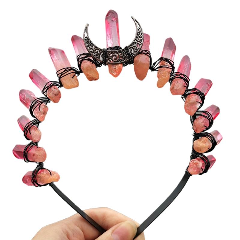 Хрустальная корона из кварца Ручная работа для обруча на голову Роскошный аксессуар для головы Готика Барокко Винтажный головной убор для вечеринок Фестивалей