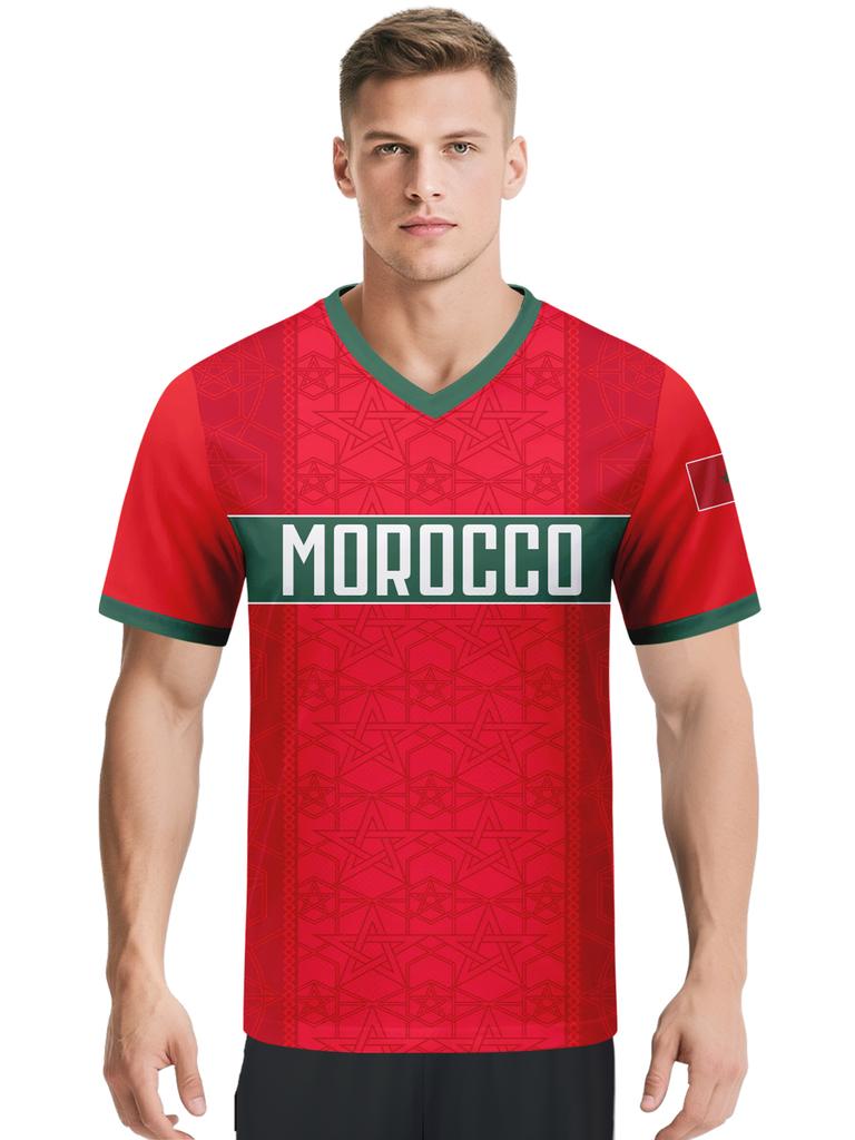 Custom Morocco Football Jersey Personalized Name Number V-neck Soccer Team Shirt for Men Women Kids