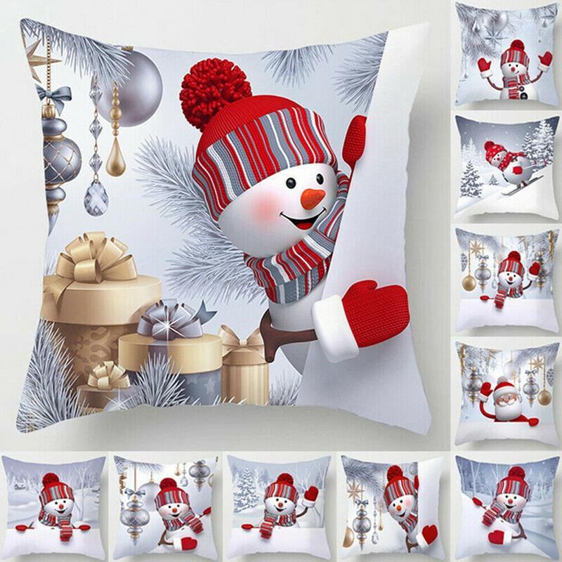 Snowman Christmas Cushion Cover Merry Christmas Decorations For Home Cristmas Sofa Decor Navidad Xmas Gifts New Year