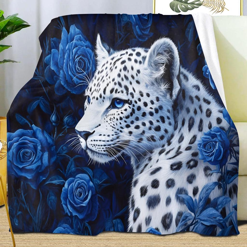 Leopard Print Blanket,Wild Animal Cheetah Throw Blanket,Flower Fleece Blanket for Couch Bed Sofa,Soft Warm Fuzzy Flannel Blanket