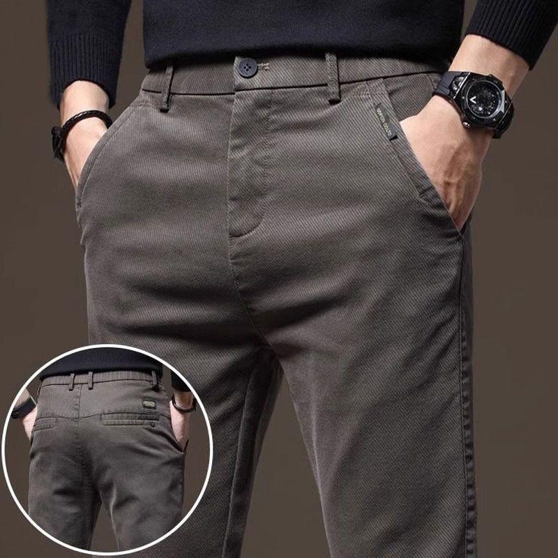 Autumn Brown Trousers Thickened Elastic Slim Straight Business Casual Pants Fashion Korean Brand Clothes