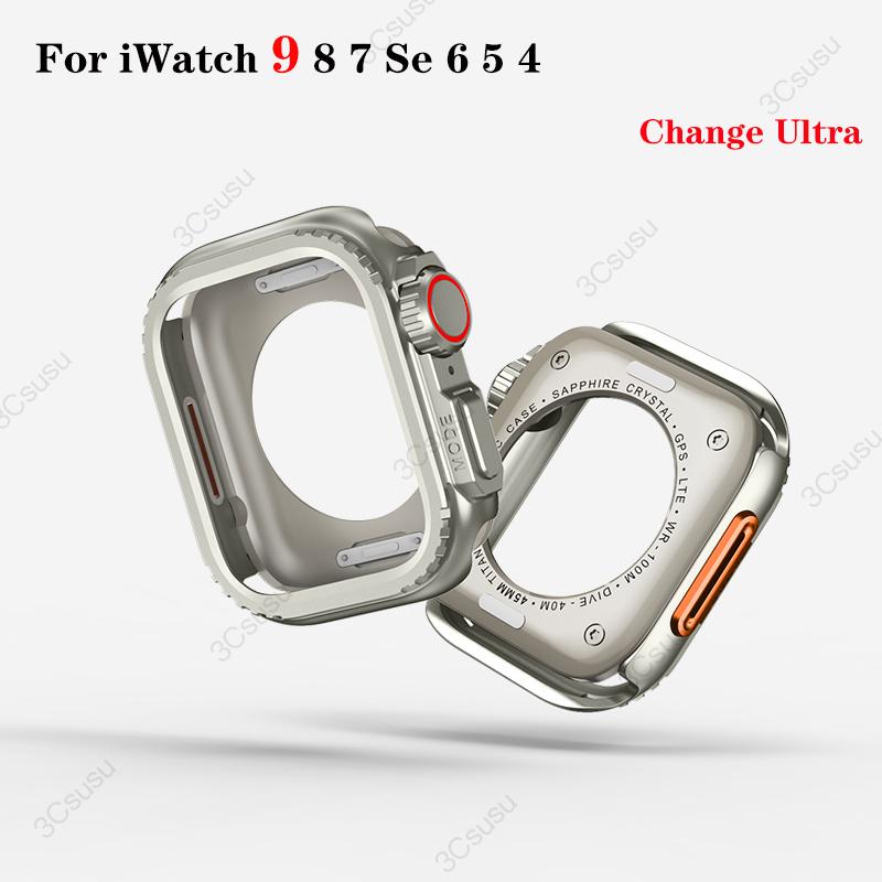 Металлический бампер для Apple Watch 45 мм, 44 мм, защитная рамка для iWatch Series 9, 8, 7, 6, 5, 4, SE, замена на Ultra 2, 49 мм