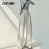 Wide Leg Pants Women's Autumn and Winter Loose Solid Colour Drawstring Tie Belt Elastic Waist Casual Pants