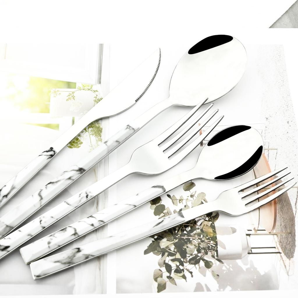 30Pcs Imitation Wooden Handle Dinnerware Cutlery Set Stainless Steel Tableware Knife Fork Spoons Silverware Western Flatware