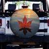 1pc Tire Cover With Maple Leaf Sunrise Design - Durable Polyester Fabric, All-Weather Protection For Truck & Trailer Tires, Picn