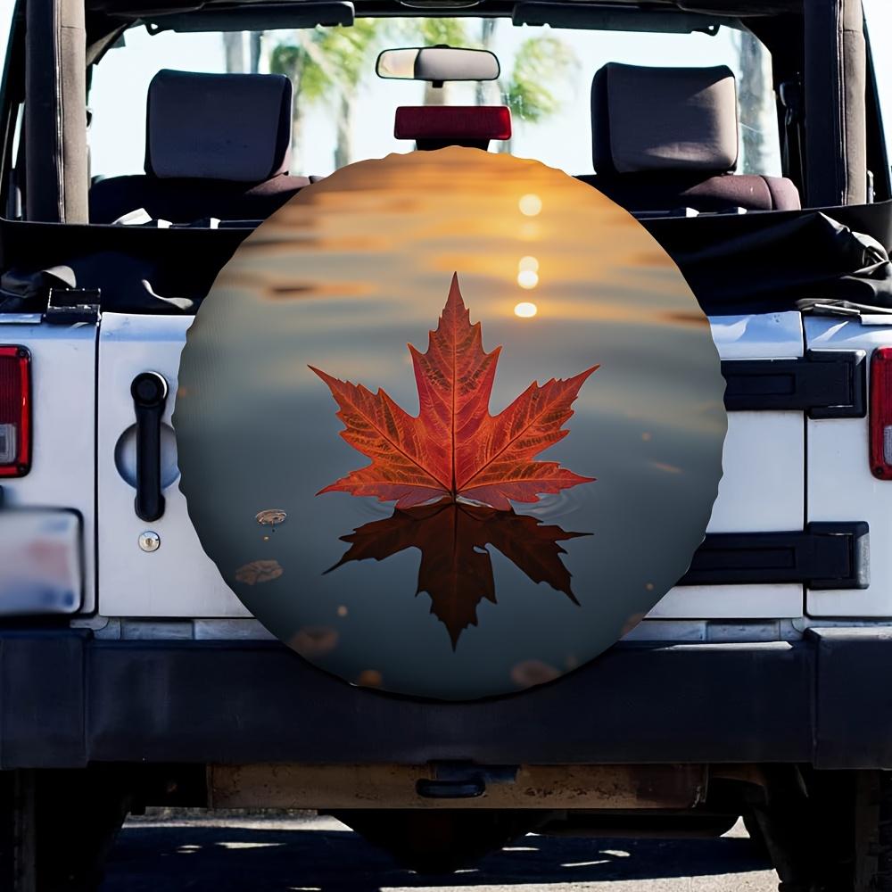 1pc Tire Cover With Maple Leaf Sunrise Design - Durable Polyester Fabric, All-Weather Protection For Truck & Trailer Tires, Picn